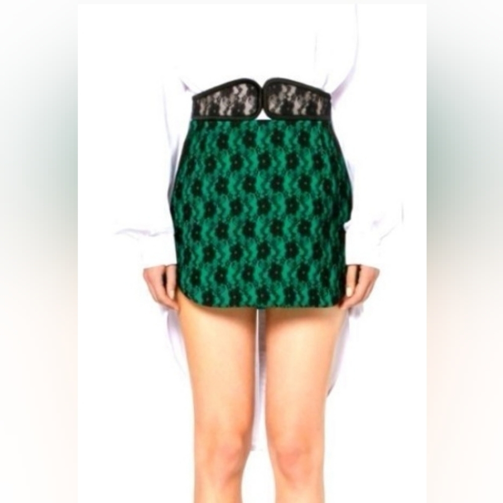 Christopher Kane Lace Bonded Satin Mini Skirt.